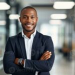 ai generated office modern smile standing success men young male looking manager business corporate photo